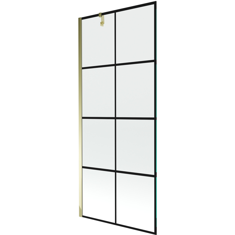 Mexen Next parawan nawannowy 1-skrzydłowy 80 x 150 cm, czarna kratka, złoty - 895-080-000-00-77-50