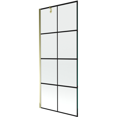 Mexen Next parawan nawannowy 1-skrzydłowy 80 x 150 cm, czarna kratka, złoty - 895-080-000-00-77-50