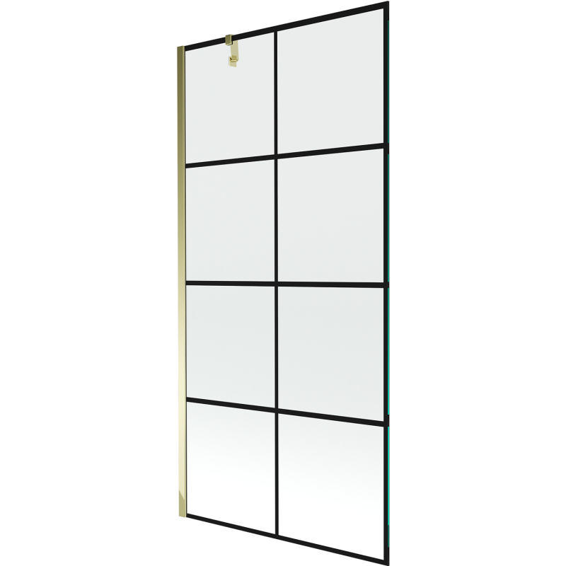 Mexen Next parawan nawannowy 1-skrzydłowy 90 x 150 cm, czarna kratka, złoty - 895-090-000-00-77-50