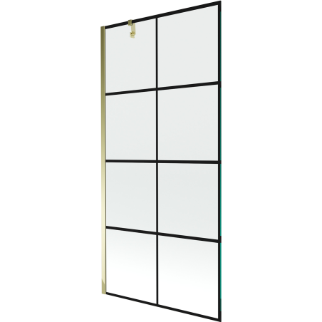 Mexen Next parawan nawannowy 1-skrzydłowy 90 x 150 cm, czarna kratka, złoty - 895-090-000-00-77-50