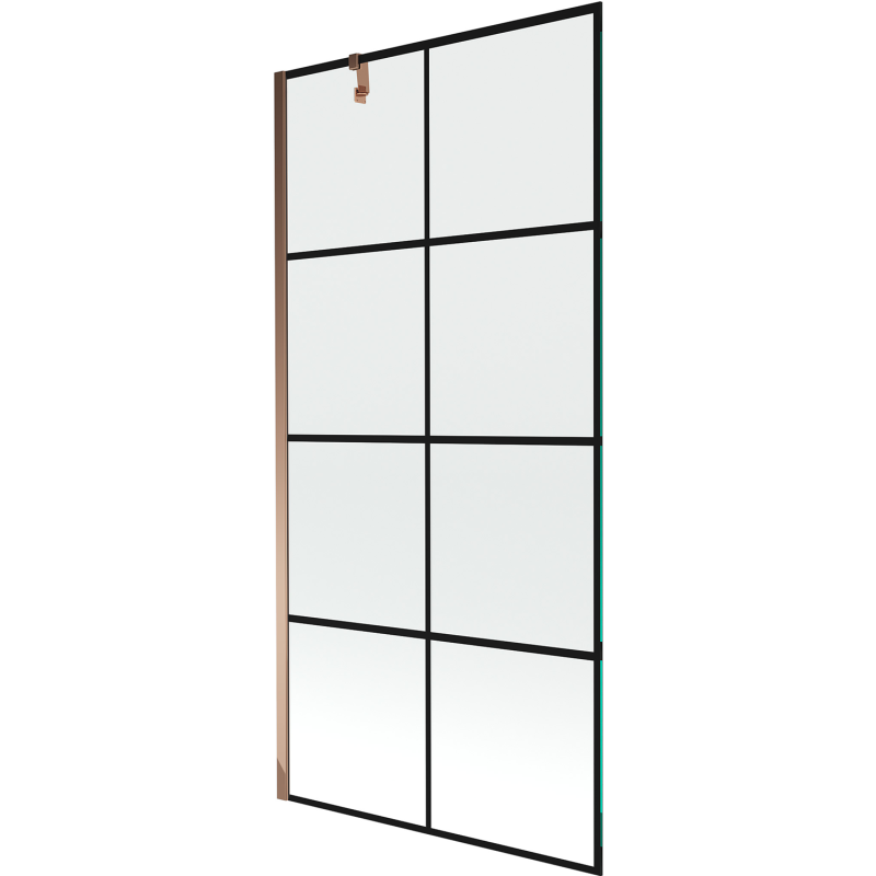 Mexen Next parawan nawannowy 1-skrzydłowy 90 x 150 cm, czarna kratka, różowe złoto - 895-090-000-00-77-60