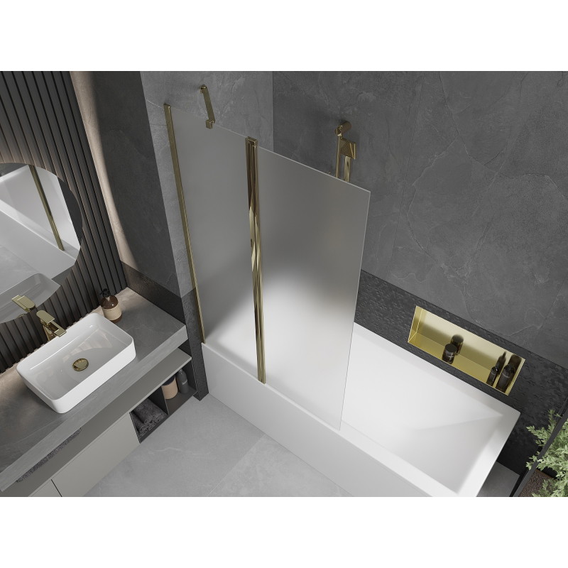 Mexen Flip parawan nawannowy 2-skrzydłowy 100 x 150 cm, szron, złoty - 894-100-101-50-30