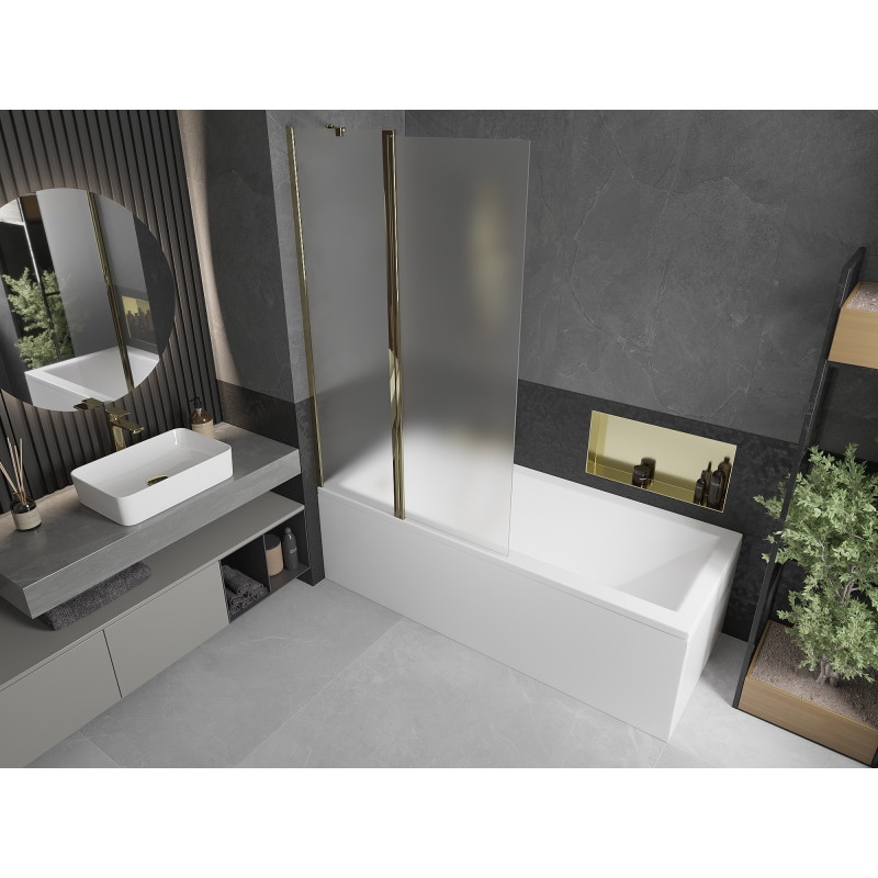 Mexen Flip parawan nawannowy 2-skrzydłowy 100 x 150 cm, szron, złoty - 894-100-101-50-30