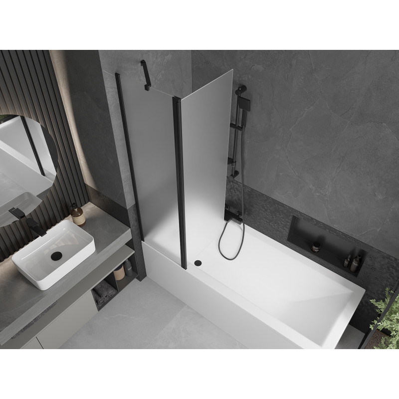 Mexen Flip parawan nawannowy 2-skrzydłowy 100 x 150 cm, szron, czarny - 894-100-101-70-30