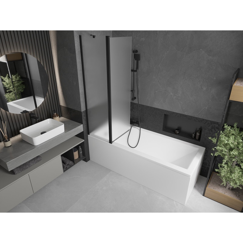 Mexen Flip parawan nawannowy 2-skrzydłowy 100 x 150 cm, szron, czarny - 894-100-101-70-30