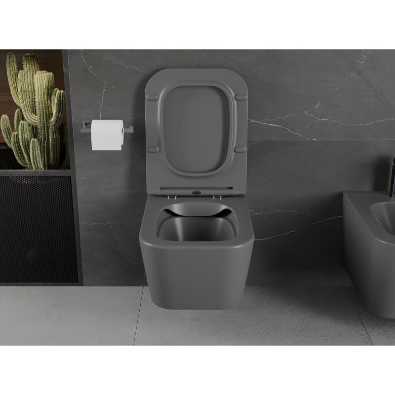 Mexen Madox miska wc Rimless z deską wolnoopadającą slim, duroplast, szara ciemna mat - 30154061