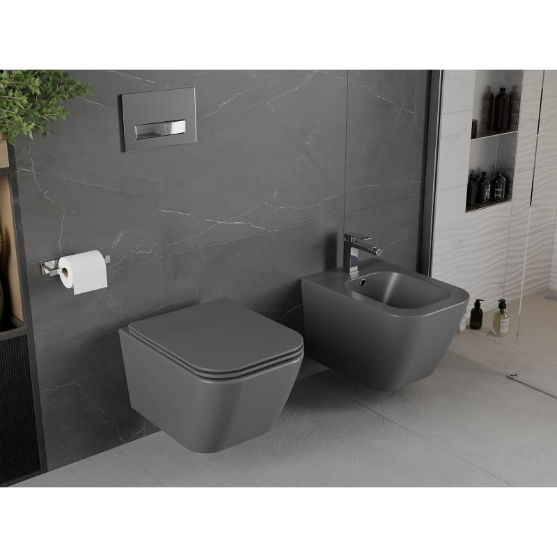 Mexen Madox miska wc Rimless z deską wolnoopadającą slim, duroplast, szara ciemna mat - 30154061