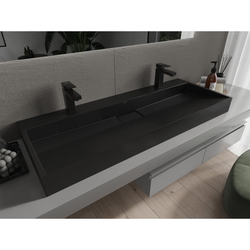 Mexen Ava umywalka nablatowa z konglomeratu 2/O 120 x 46 cm, czarna - 23011272