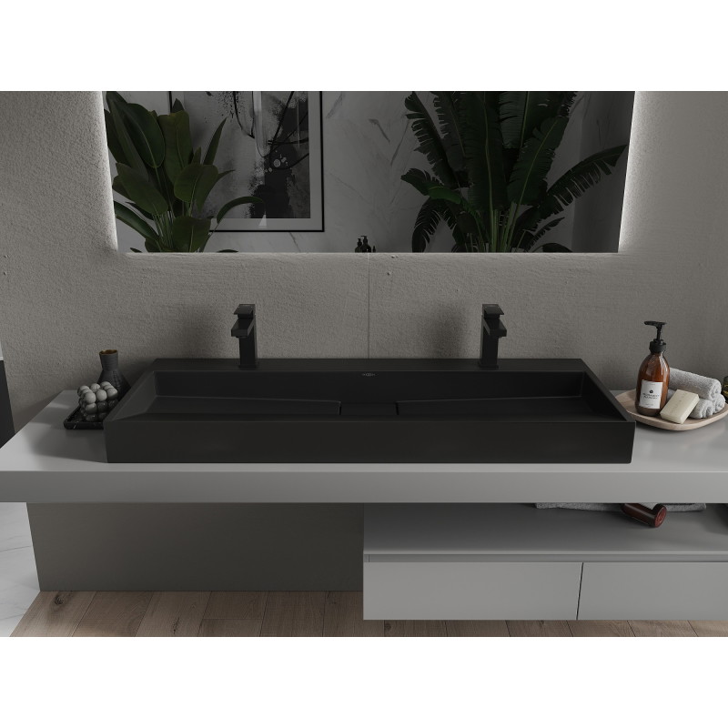 Mexen Ava umywalka nablatowa z konglomeratu 2/O 120 x 46 cm, czarna - 23011272