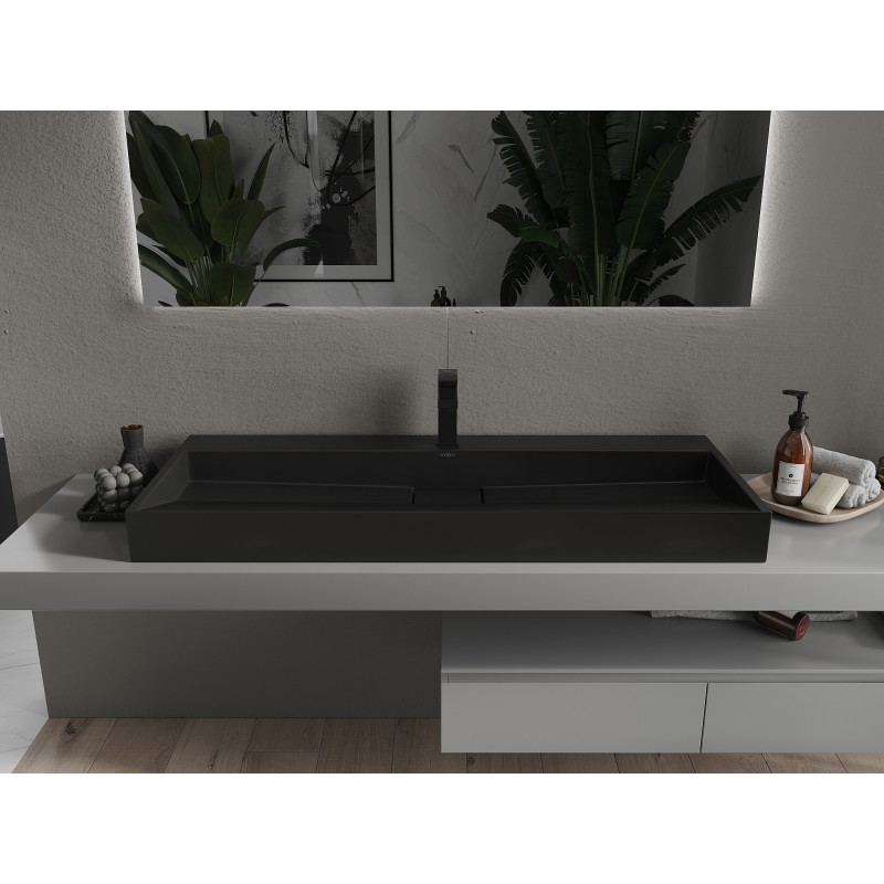 Mexen Ava umywalka nablatowa z konglomeratu 1/O 120 x 46 cm, czarna - 23011271