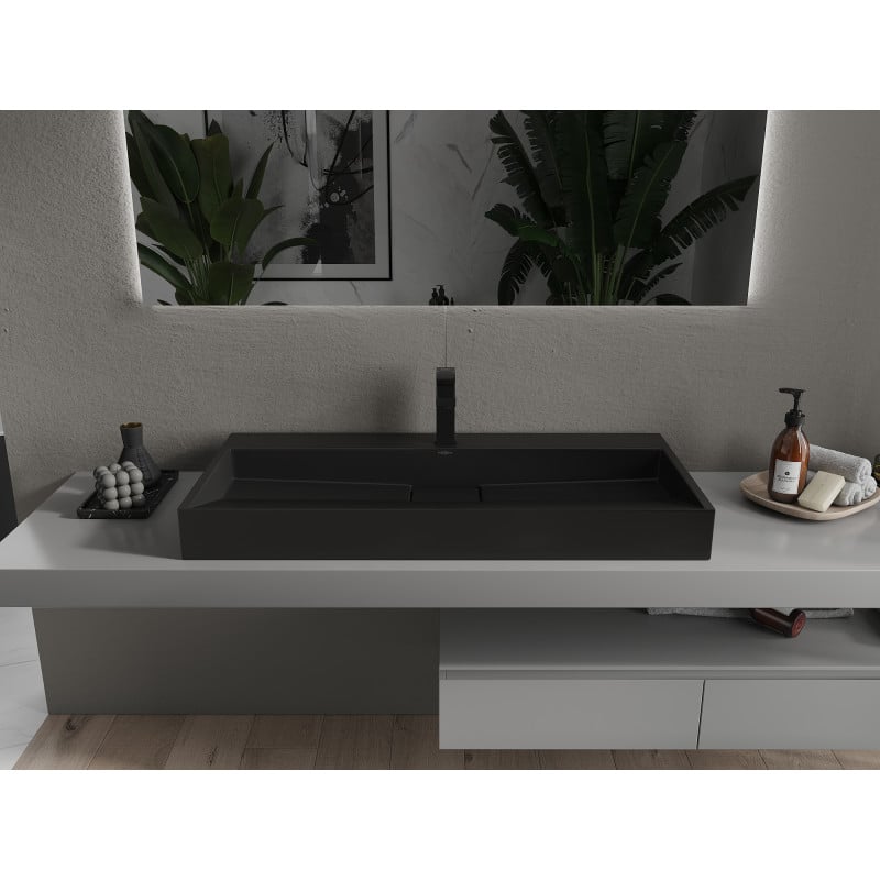 Mexen Ava umywalka nablatowa z konglomeratu 1/O 100 x 46 cm, czarna - 23011071