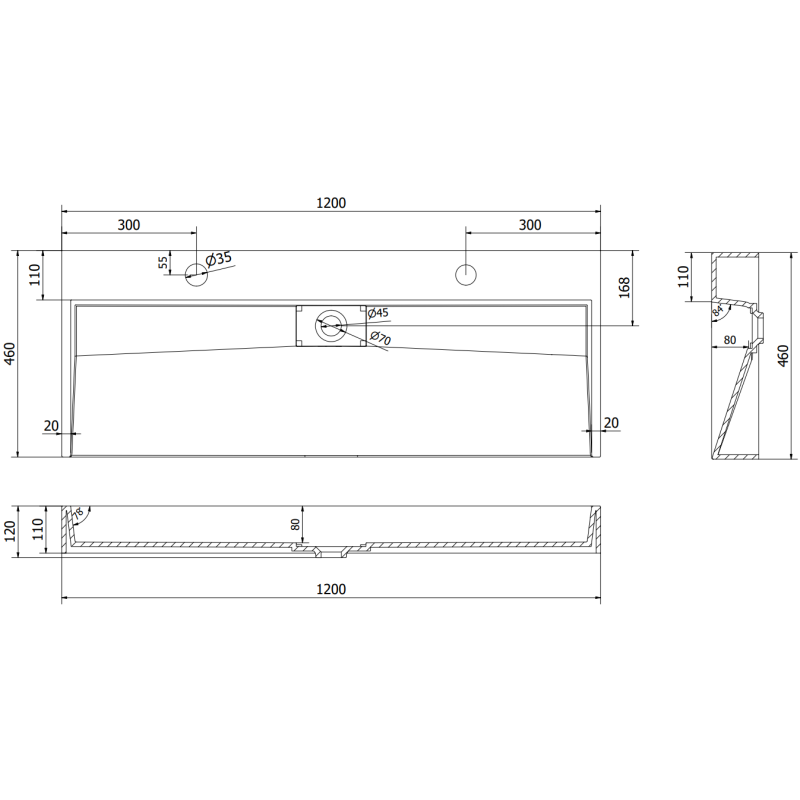 Mexen Ava umywalka nablatowa z konglomeratu 2/O 120 x 46 cm, biała - 23011202