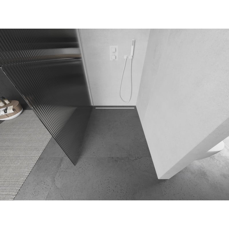 Mexen Kioto ścianka prysznicowa Walk-in 140 x 200 cm, prążki 8 mm, biała - 800-140-101-20-09