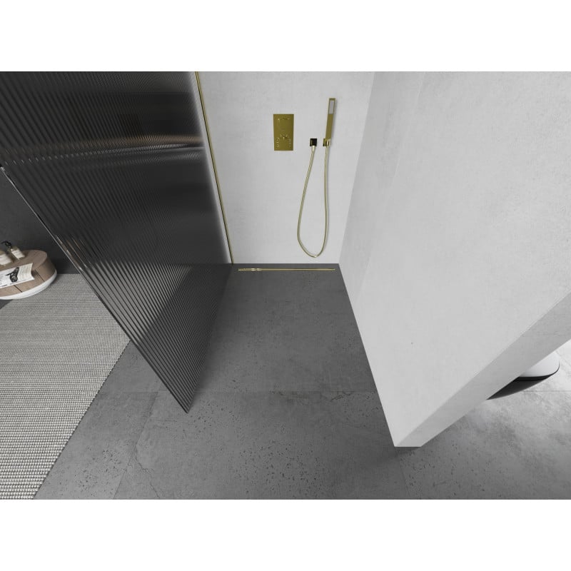 Mexen Kioto ścianka prysznicowa Walk-in 80 x 200 cm, prążki 8 mm, złota - 800-080-101-50-09