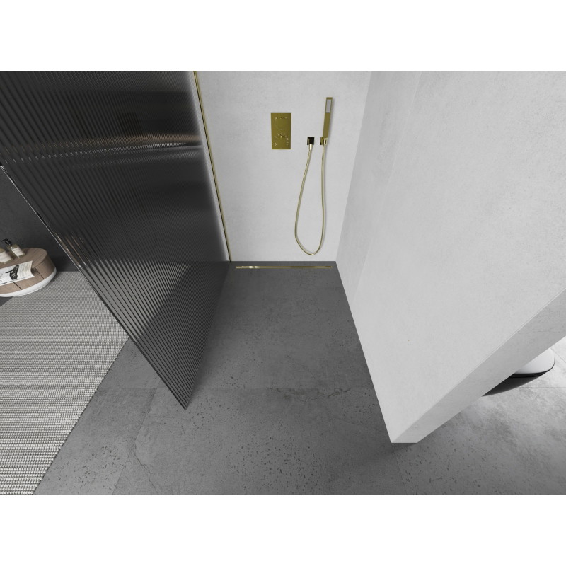Mexen Kioto ścianka prysznicowa Walk-in 100 x 200 cm, prążki 8 mm, złota - 800-100-101-50-09