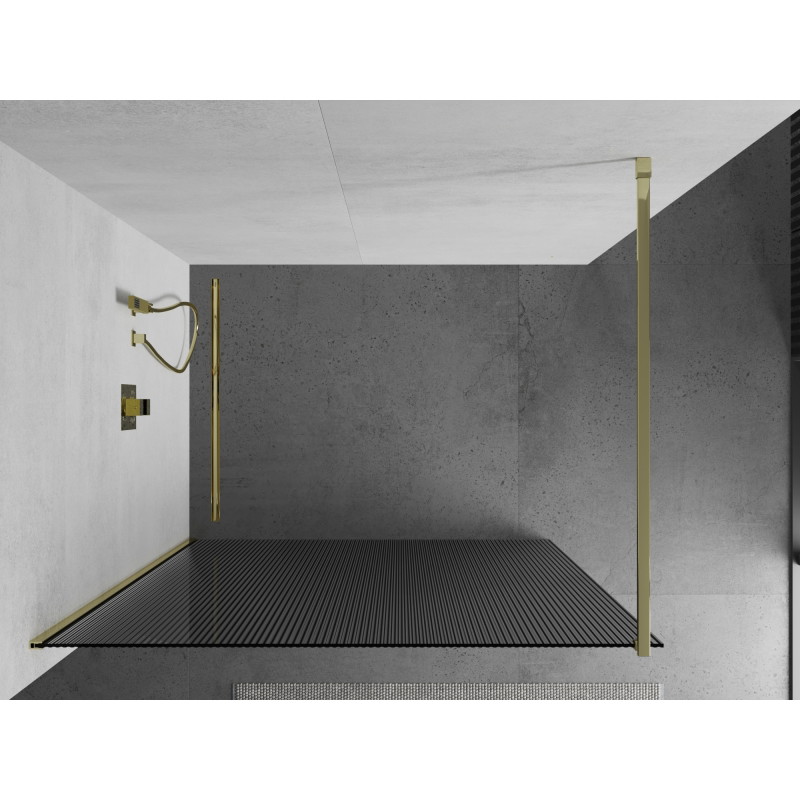 Mexen Kioto ścianka prysznicowa Walk-in 100 x 200 cm, prążki 8 mm, złota - 800-100-101-50-09