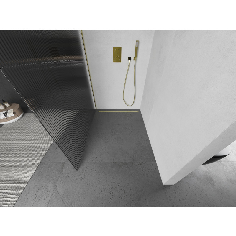 Mexen Kioto ścianka prysznicowa Walk-in 130 x 200 cm, prążki 8 mm, złota - 800-130-101-50-09