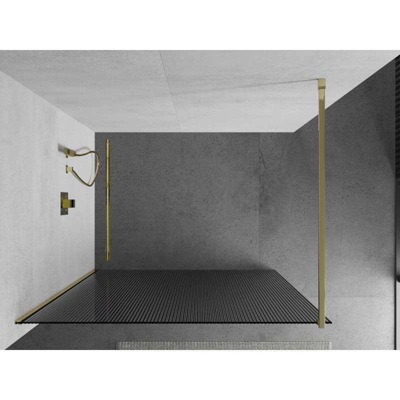 Mexen Kioto ścianka prysznicowa Walk-in 140 x 200 cm, prążki 8 mm, złota - 800-140-101-50-09