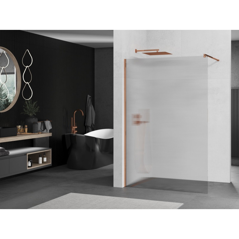 Mexen Kioto ścianka prysznicowa Walk-in 80 x 200 cm, prążki 8 mm, różowe złoto - 800-080-101-60-09