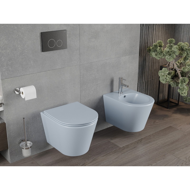 Mexen Rico miska wc Rimless z deską wolnoopadającą slim, duroplast, szara-niebieska mat - 30724069