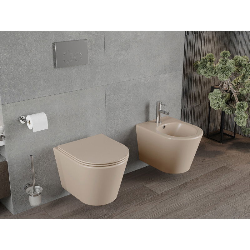 Mexen Rico miska wc Rimless z deską wolnoopadającą slim, duroplast, cappuccino mat - 30724064