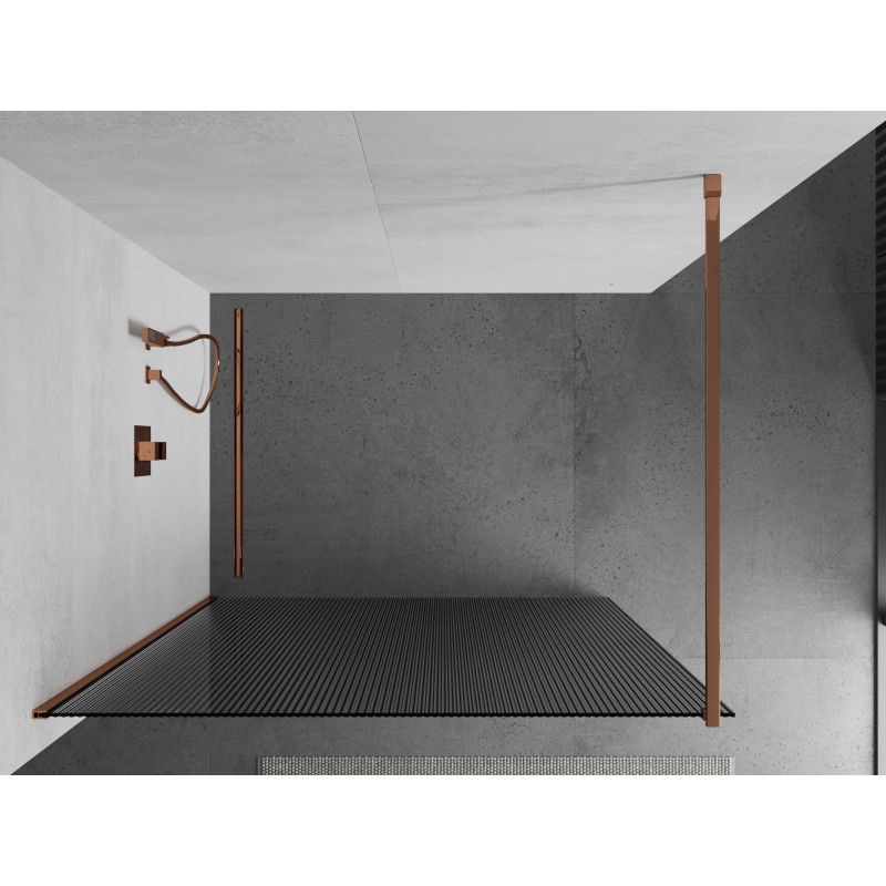 Mexen Kioto ścianka prysznicowa Walk-in 100 x 200 cm, prążki 8 mm, różowe złoto - 800-100-101-60-09