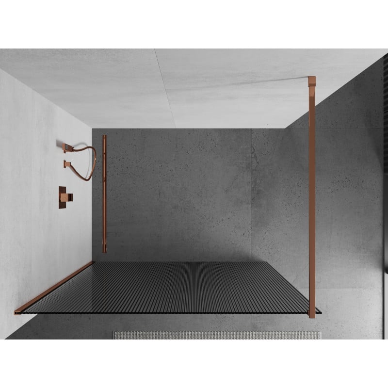 Mexen Kioto ścianka prysznicowa 140 x 200 cm, prążki 8 mm, różowe złoto - 800-140-101-60-09