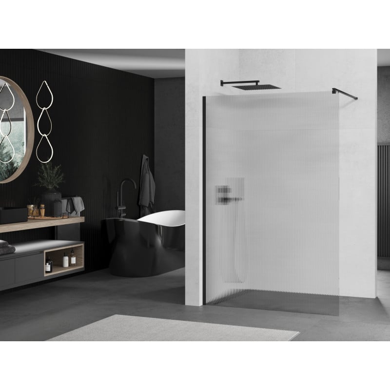 Mexen Kioto ścianka prysznicowa 70 x 200 cm, prążki 8 mm, czarna - 800-070-101-70-09
