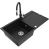 Mexen Leo zlewozmywak granitowy 1-komorowy z ociekaczem i baterią kuchenną Savita, czarny - 6501-77-672601-70