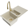 Mexen Matias zlewozmywak granitowy 1,5-komorowy z ociekaczem i baterią kuchenną Savita, beżowy - 6502-69-672601-50
