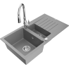 Mexen Matias zlewozmywak granitowy 1,5-komorowy z ociekaczem i baterią kuchenną Savita, szary - 6502-71-672601-00