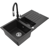 Mexen Matias zlewozmywak granitowy 1,5-komorowy z ociekaczem i baterią kuchenną Savita, czarny/srebrny - 6502-73-672601-70