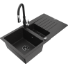 Mexen Matias zlewozmywak granitowy 1,5-komorowy z ociekaczem i baterią kuchenną Savita, czarny/srebrny - 6502-73-672601-70-B