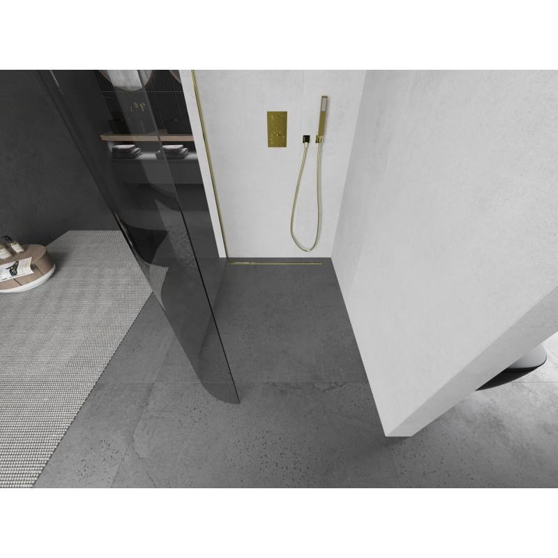 Mexen Kioto-R ścianka prysznicowa zaokrąglona Walk-in 90 x 200 cm, transparent 8 mm, złota - 800-090-101-50-06