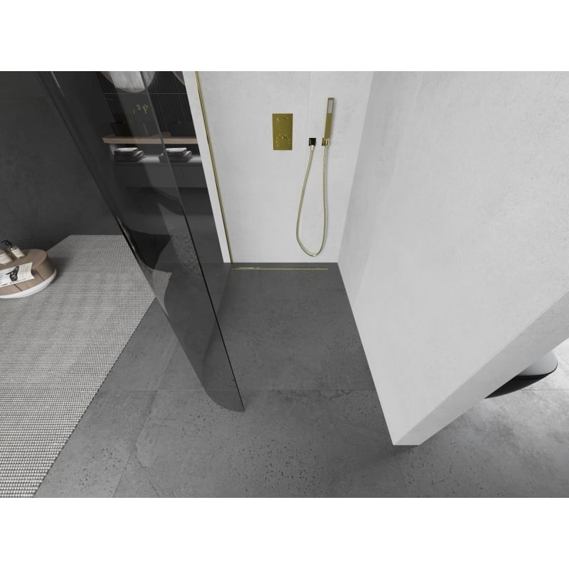 Mexen Kioto-R ścianka prysznicowa zaokrąglona Walk-in 120 x 200 cm, transparent 8 mm, złota - 800-120-101-50-06