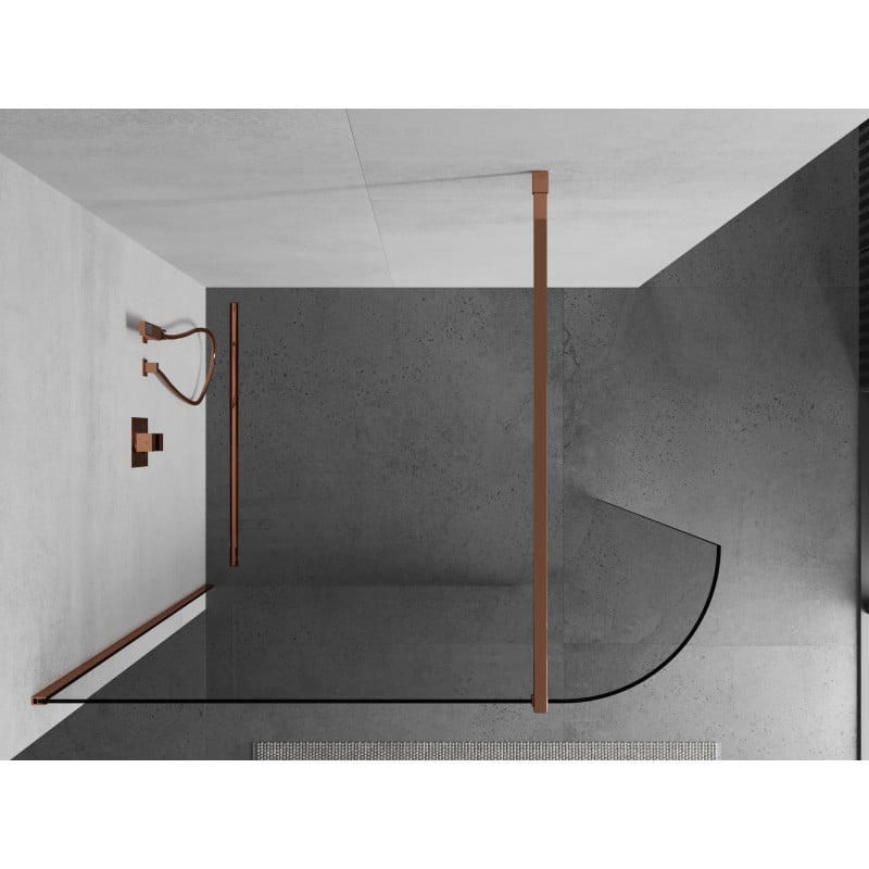 Mexen Kioto-R ścianka prysznicowa zaokrąglona Walk-in 90 x 200 cm, transparent 8 mm, różowe złoto - 800-090-101-60-06