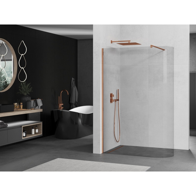 Mexen Kioto-R ścianka prysznicowa zaokrąglona Walk-in 100 x 200 cm, transparent 8 mm, różowe złoto - 800-100-101-60-06