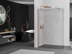 Mexen Kioto-R ścianka prysznicowa zaokrąglona Walk-in 140 x 200 cm, transparent 8 mm, różowe złoto - 800-140-101-60-06