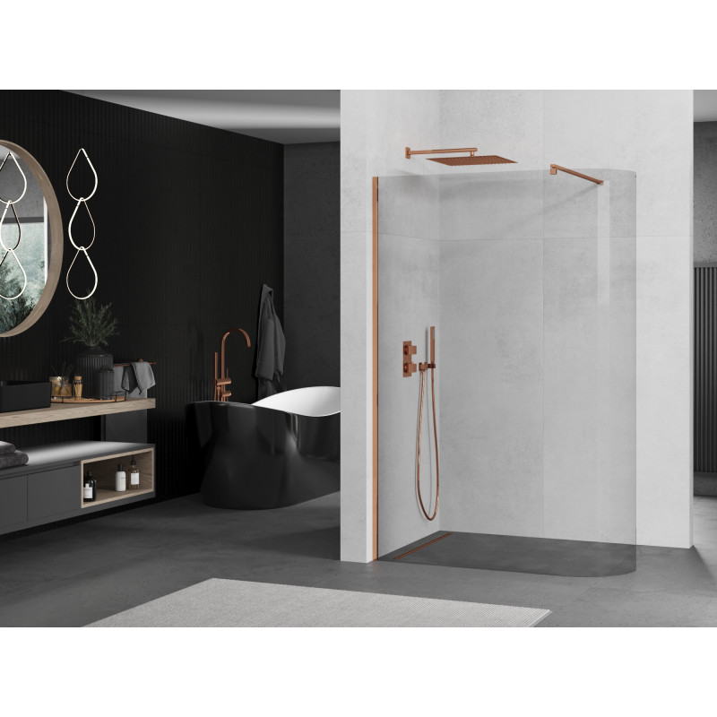 Mexen Kioto-R ścianka prysznicowa zaokrąglona Walk-in 160 x 200 cm, transparent 8 mm, różowe złoto - 800-160-101-60-06