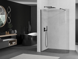 Mexen Kioto-R ścianka prysznicowa zaokrąglona Walk-in 80 x 200 cm, transparent 8 mm, czarna - 800-080-101-70-06