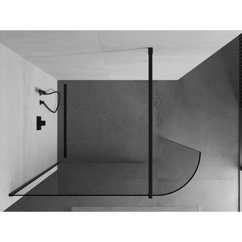 Mexen Kioto-R ścianka prysznicowa zaokrąglona Walk-in 130 x 200 cm, transparent 8 mm, czarna - 800-130-101-70-06