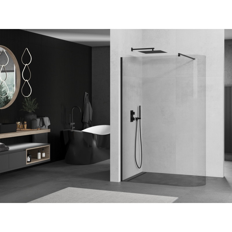 Mexen Kioto-R ścianka prysznicowa zaokrąglona Walk-in 150 x 200 cm, transparent 8 mm, czarna - 800-150-101-70-06