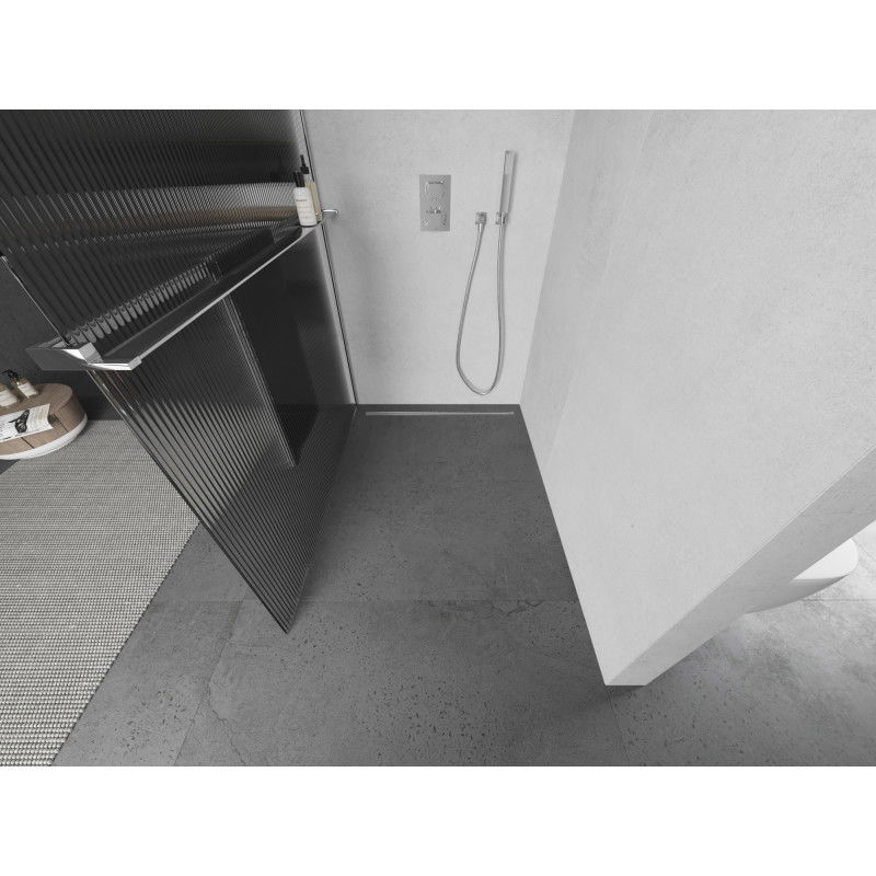 Mexen Kioto+ ścianka prysznicowa z półką Walk-in 80 x 200 cm, prążki, chrom - 800-080-121-01-09