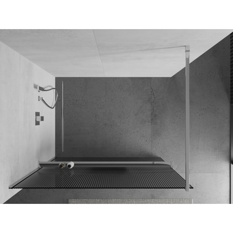 Mexen Kioto+ ścianka prysznicowa z półką Walk-in 120 x 200 cm, prążki, chrom - 800-120-121-01-09