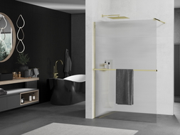 Mexen Kioto+ ścianka prysznicowa z półką Walk-in 70 x 200 cm, prążki, złota - 800-070-121-50-09