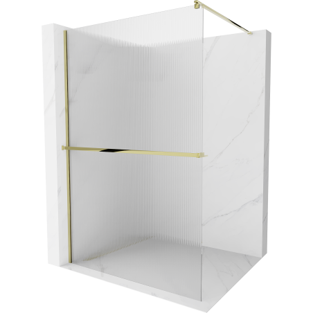 Mexen Kioto+ ścianka prysznicowa z półką Walk-in 80 x 200 cm, prążki, złota - 800-080-121-50-09