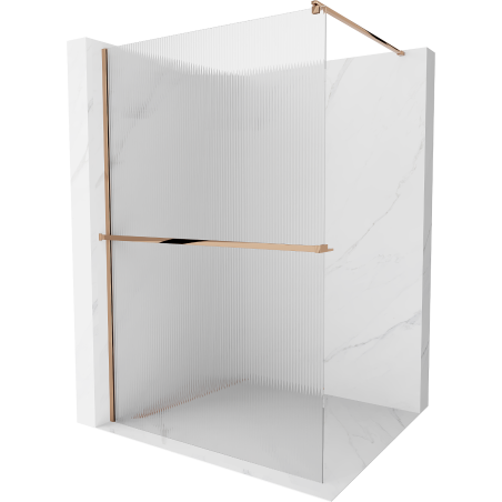 Mexen Kioto+ ścianka prysznicowa z półką Walk-in 130 x 200 cm, prążki, różowe złoto - 800-130-121-60-09