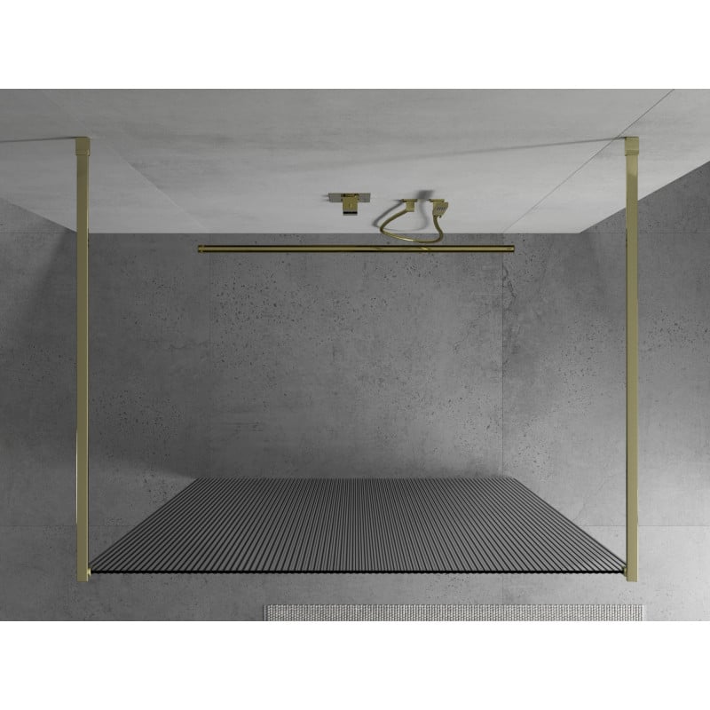 Mexen Kioto ścianka prysznicowa wolnostojąca 100 x 200 cm, prążki 8 mm, złota - 800-100-002-50-09