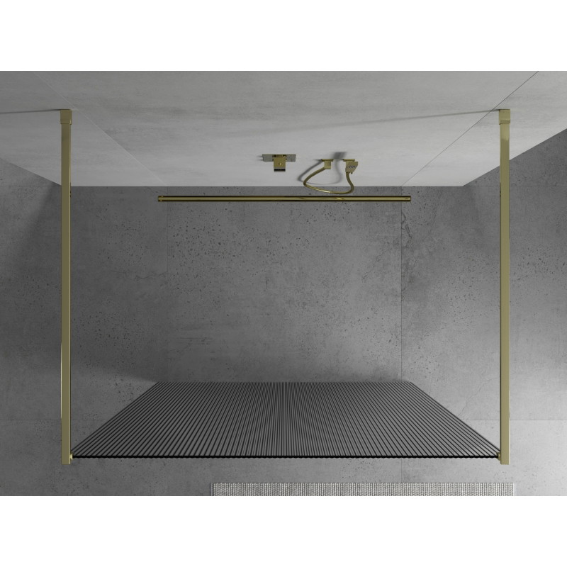 Mexen Kioto ścianka prysznicowa wolnostojąca 140 x 200 cm, prążki 8 mm, złota - 800-140-002-50-09