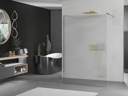 Mexen Kioto ścianka prysznicowa wolnostojąca 140 x 200 cm, prążki 8 mm, złota - 800-140-002-50-09